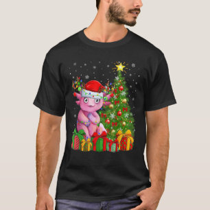 Axolotl Xmas Tree Lighting Santa Hat Axolotl Chris T-Shirt
