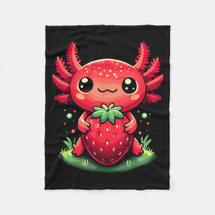 Axolotls Cute Strawberry Summer Fruit Lover Kawaii Fleece Blanket
