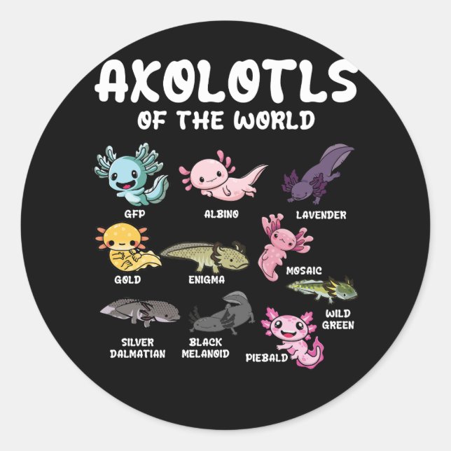 Axolotls Of The World Cute Kawaii Axolotl Lover Oc Classic Round Sticker (Front)