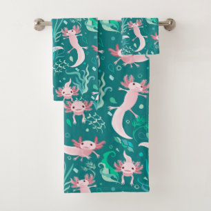 Axolotta rose sur un ensemble de bains Turquoise