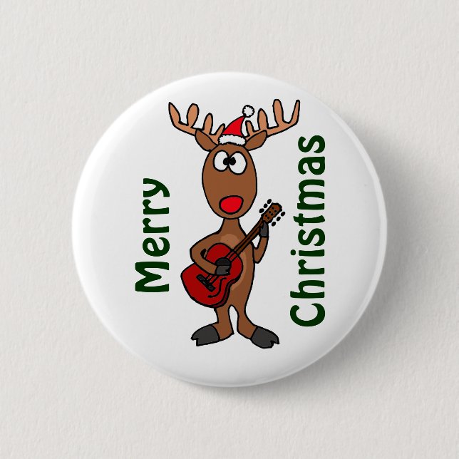 AY- Reindeer Playing Guitar 2 Inch Round Button (Front)