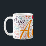 Aya Coffee Mug<br><div class="desc">Aya. Show and wear this popular beautiful female first name designed as colourful wordcloud made of horizontal and vertical cursive hand lettering typography in different sizes and adorable fresh colours. Wear your positive american name or show the world whom you love or adore. Merch with this soft text artwork is...</div>