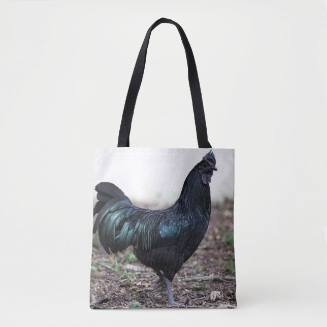 Ayam Cemani Cockerel Black Chicken Rooster Tote Bag (Front)