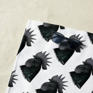 Ayam Cemani Rooster Head Beach Towel