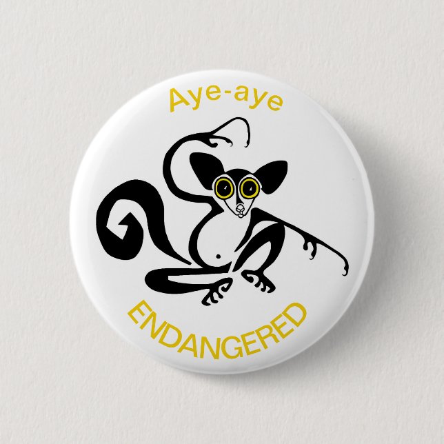 AYE-AYE - Endangered animal graphic- Madagascar 2 Inch Round Button (Front)