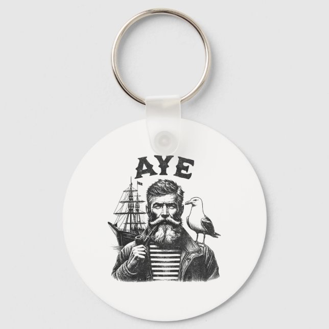 Aye - Fisherman Sailor Captain With Pipe  Keychain (Front)