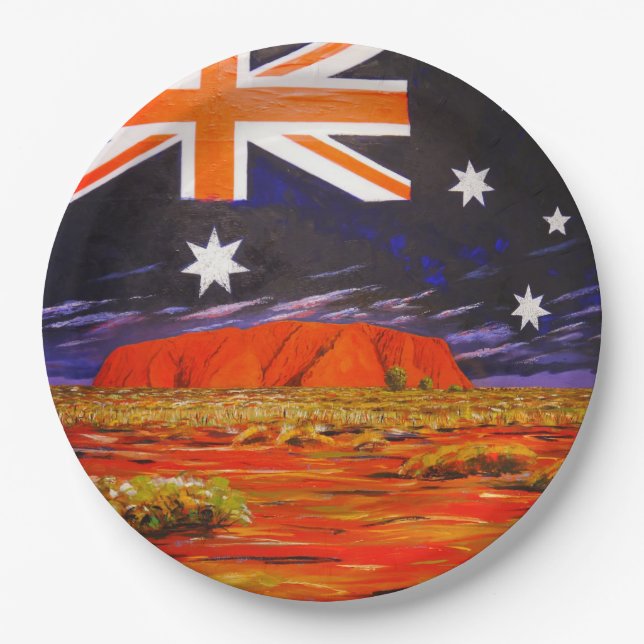 Ayers rock and australian flag paper plate (Front)