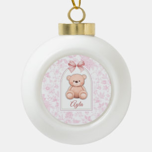Ayla Custom Pink Teddy Bear Nursery Design Ceramic Ball Christmas Ornament