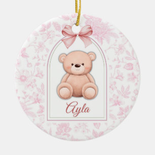 Ayla Custom Pink Teddy Bear Nursery Design Ceramic Ornament