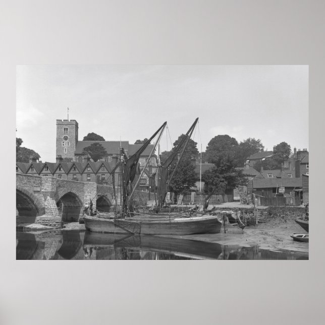 Aylesford Bridge with barges vintage photo Poster (Front)