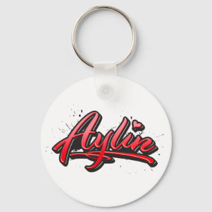 Aylin red Heart Graffiti Schlüsselanhänger Keychain