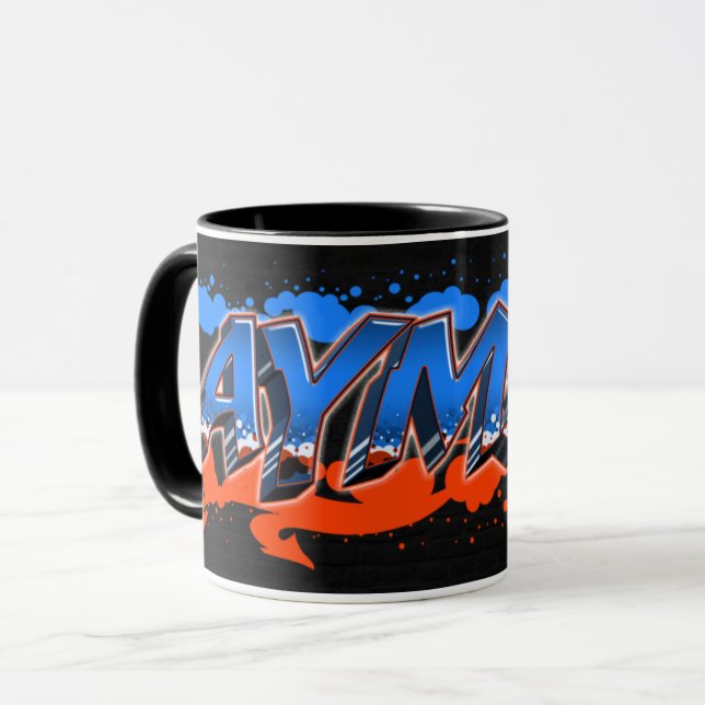 Ayman First name name Graffiti blue orange cup (Front Left)