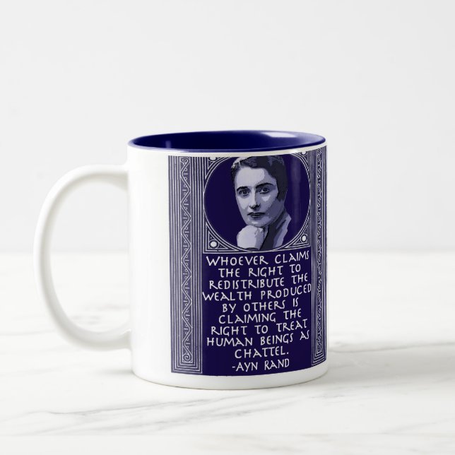 Ayn Rand on Redistribution of Wealth Two-Tone Coffee Mug (Left)