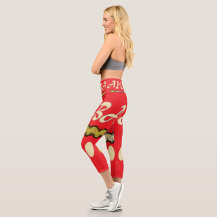 Ayoba African design bright red and mustard Capri Leggings