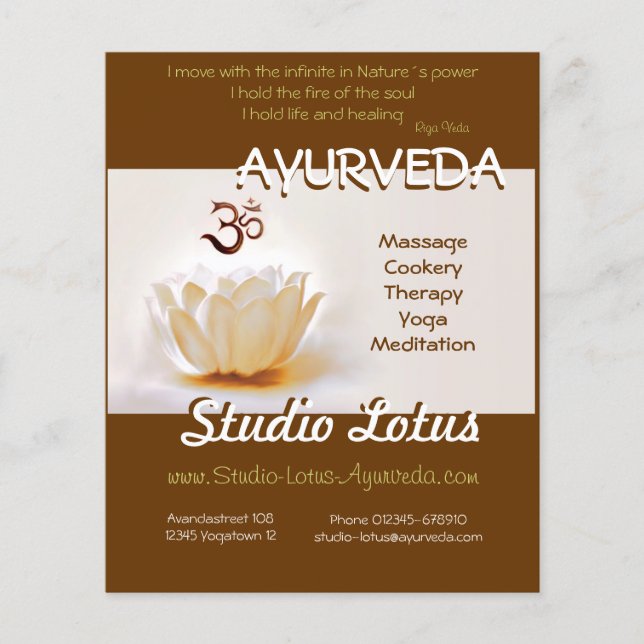 Ayurveda Yoga publiait le prospectus Lotus avec Om (Devant)