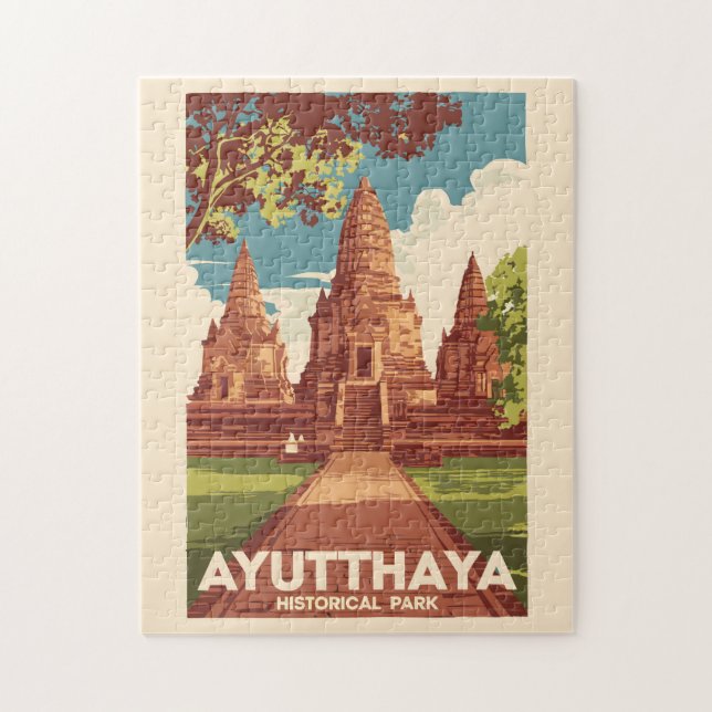 Ayutthaya Historical Park Illustration Travel Art Jigsaw Puzzle (Vertical)