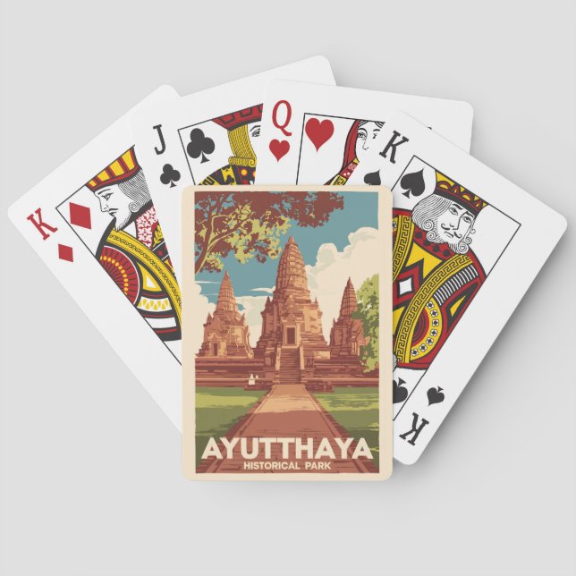 Ayutthaya Historical Park Illustration Travel Art Playing Cards (Back)