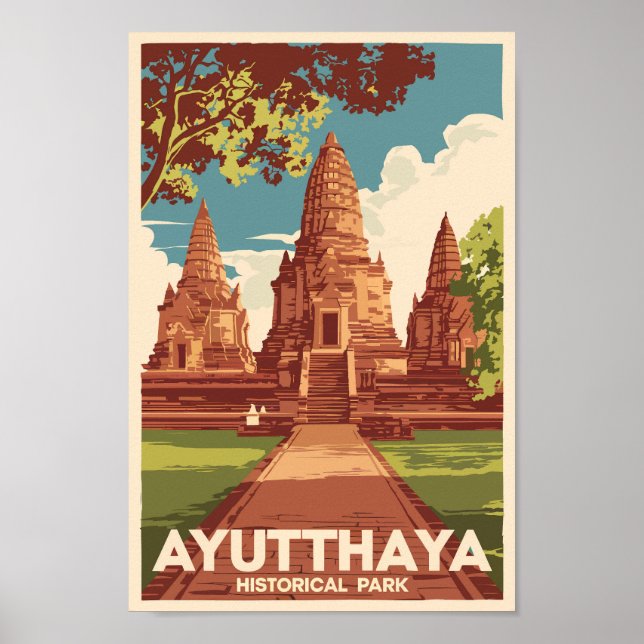 Ayutthaya Historical Park Illustration Travel Art Poster (Front)