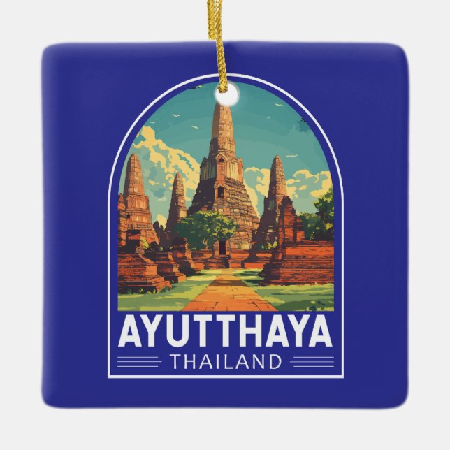 Ayutthaya Thailand Travel Art Emblem Ceramic Ornament (Front)