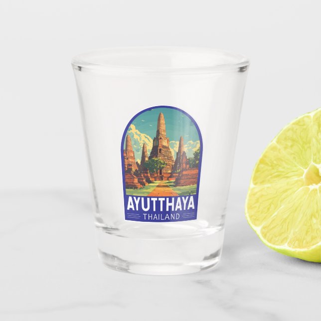 Ayutthaya Thailand Travel Art Emblem Shot Glass (Front)