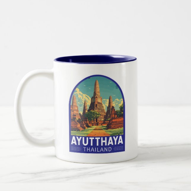 Ayutthaya Thailand Travel Art Emblem Two-Tone Coffee Mug (Left)