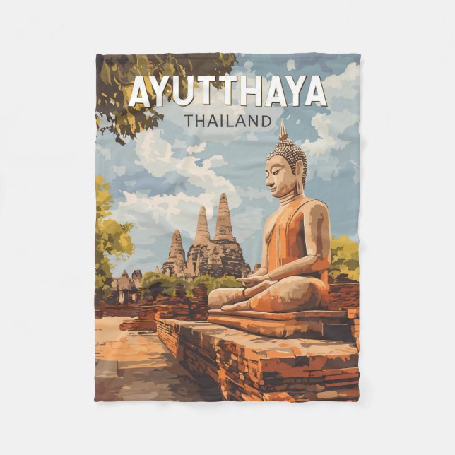 Ayutthaya Thailand Travel Art Vintage Fleece Blanket (Front)
