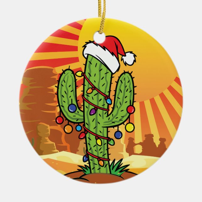 AZ  Arizona Christmas Saguaro Cactus Ceramic Ornament (Front)