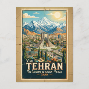 Azadi Tower & Alborz Mountains Iran Travel Poster Postcard