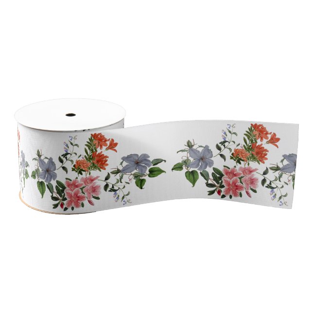 Azalea Clematis Floral Garland Grosgrain Ribbon (Spool)