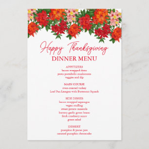 Azalea Fall Floral Thanksgiving Dinner Menu