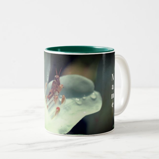 Azalea Flower And Grasshopper Personalized  Two-Tone Coffee Mug (Front Right)