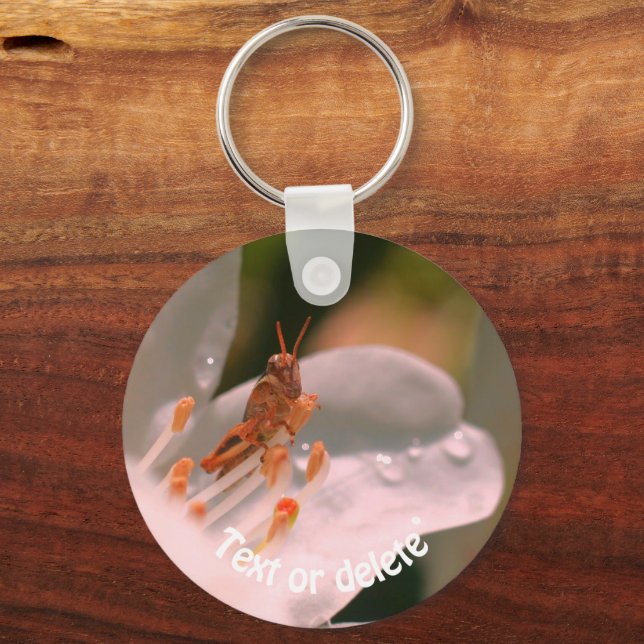 Azalea Flower Teeny Grasshopper Personalized Keychain (Front)