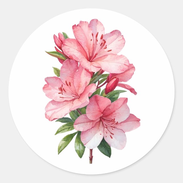 Azalea flower watercolor painting classic round sticker (Front)