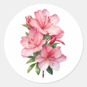 Azalea flower watercolor painting classic round sticker