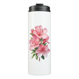 Azalea flower watercolor painting thermal tumbler