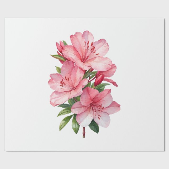 Azalea flower watercolor painting wrapping paper (Flat)