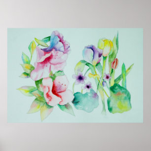 Azaleas Violets & Tulips Print