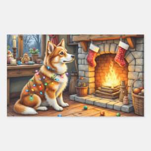Azawakh Sitting by Fireplace with Christmas Lights Sticker
