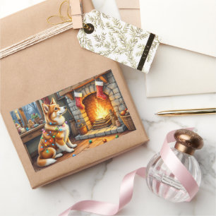 Azawakh Sitting by Fireplace with Christmas Lights Sticker