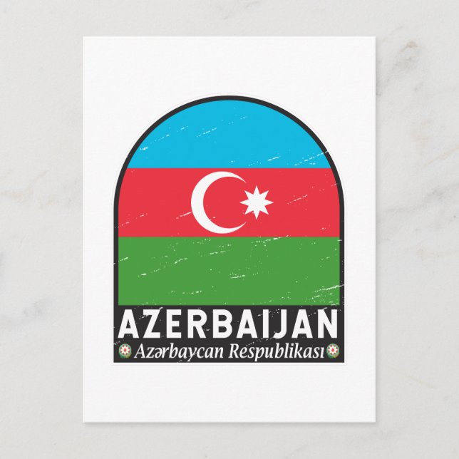 Azerbaijan Flag Emblem Distressed Vintage Postcard (Front)