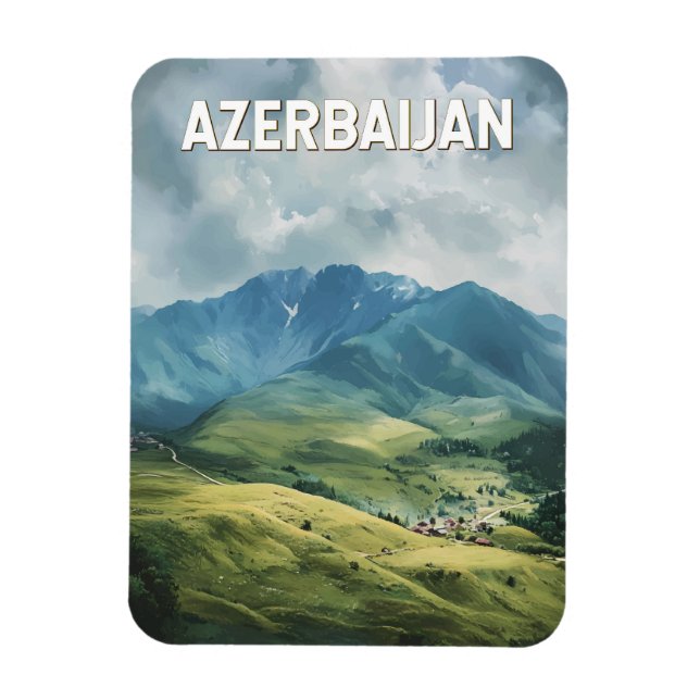 Azerbaijan Illustration Travel Art Vintage Magnet (Vertical)
