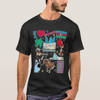 Azerbaijan Map Hand Drawn Travel Symbols Cultural T-Shirt