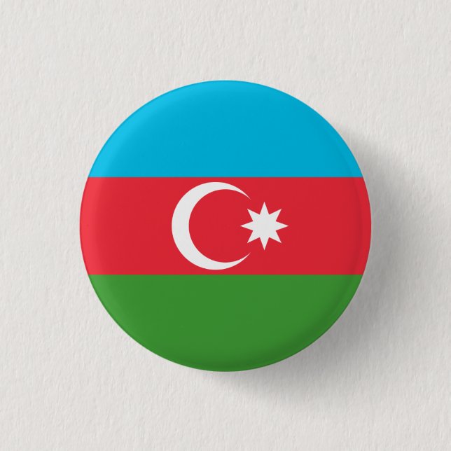 Azerbaijani Flag, Flag of Azerbaijan 1 Inch Round Button (Front)