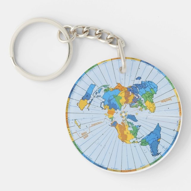 Azimuthal Flat Earth Map Colourful Key Chain Ring (Front)