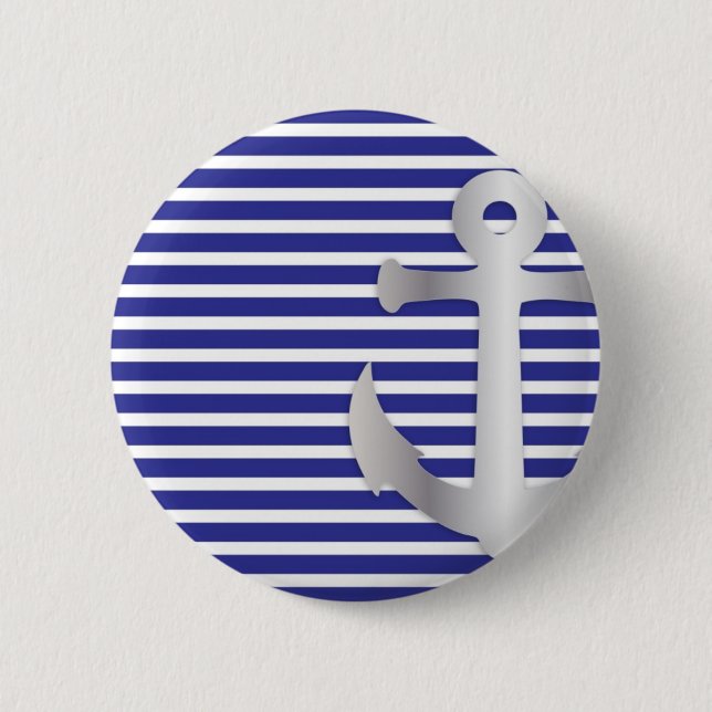 Aziza Stripes & Marine Blue Seaman 2 Inch Round Button (Front)