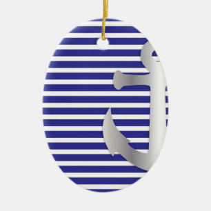 Aziza Stripes & Marine Blue Seaman Ceramic Ornament