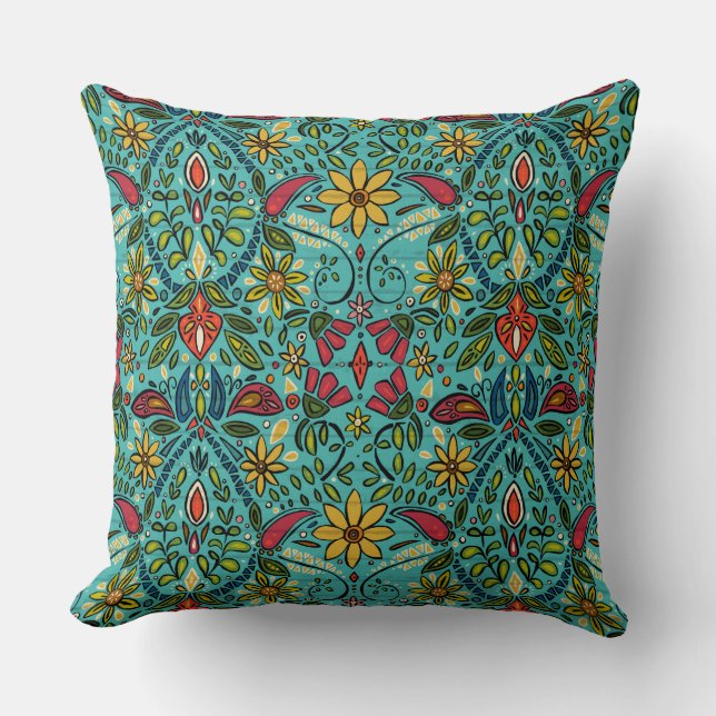 aziza turquoise throw pillow (Front)