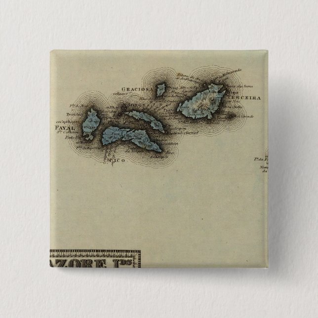Azore Islands Atlas Map 2 Inch Square Button (Front)