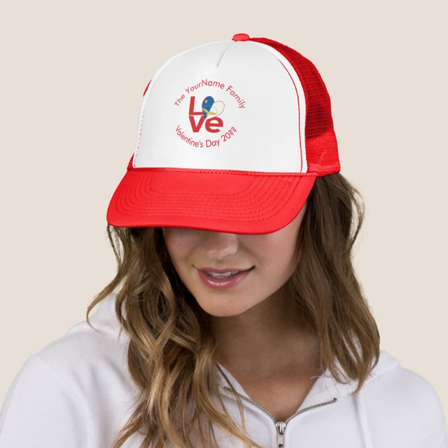 Azorean Flag Red Letter LOVE Personalized Trucker Hat (In Situ)