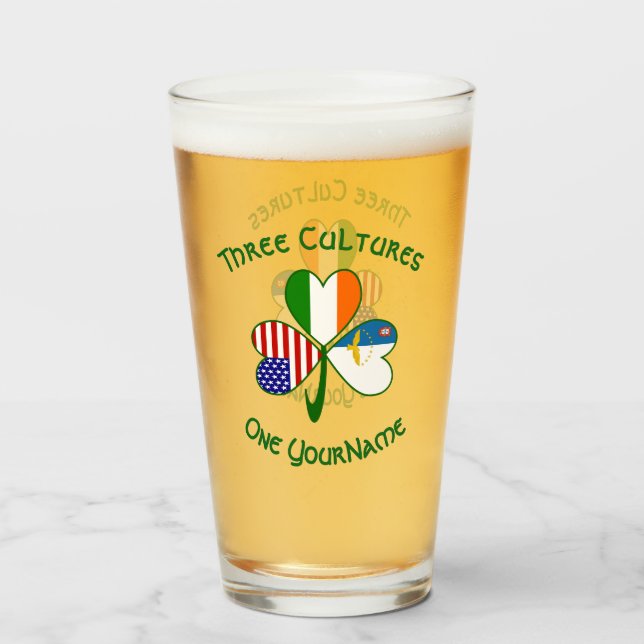 Azorean Irish American Flags Shamrock Personalized Glass (Front Filled)